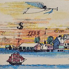 John Lochtefeld (1933-2025) Mixed Media on Board  “Nantucket Harbor Sunrise”