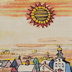 John Lochtefeld (1933-2025) Mixed Media on Board  “Nantucket Harbor Sunrise”
