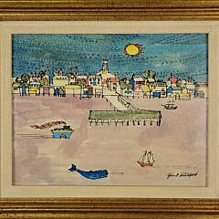 John Lochtefeld (1933-2025) Mixed Media on Board “Steamboat Wharf, Nantucket”