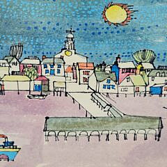 John Lochtefeld (1933-2025) Mixed Media on Board “Steamboat Wharf, Nantucket”