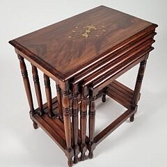 Four Nesting Tropical Wood Brass Inlaid Anglo Indian Side Tables
