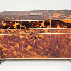 Fine English Regency Antique Tortoiseshell Tea Caddy, 19th Century