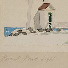 Scarce Doris and Richard Beer Miniature Nantucket Watercolor “Brant Point Light”