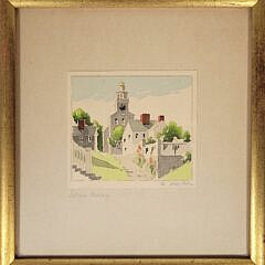 Scarce Doris and Richard Beer Miniature Nantucket Watercolor “Stone Alley”