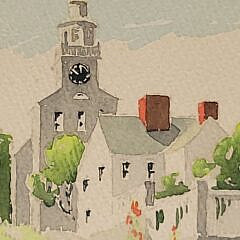Scarce Doris and Richard Beer Miniature Nantucket Watercolor “Stone Alley”