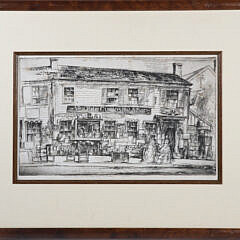 Framed Engraving Of Old Nantucket Antiques Store "Ye Olde Curiosity Shop"