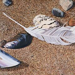 Carol Sims Acrylic On Canvas “Gull Feather”, 20th Century
