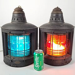 Pair of Large Antique Nautical Ship Port & Starboard Lantern Lights