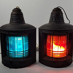 Pair of Large Antique Nautical Ship Port & Starboard Lantern Lights