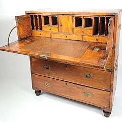 19th C. Chinese Export Camphorwood Campaign Desk Chest
