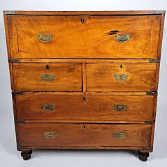 19th C. Chinese Export Camphorwood Campaign Desk Chest