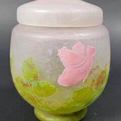 Daum Nancy Rose Decorated Covered Glass Vase Jar