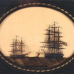 19th C. English Naval Reverse Painting on Glass Warship HMS Euryalus