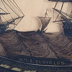 19th C. English Naval Reverse Painting on Glass Warship HMS Euryalus