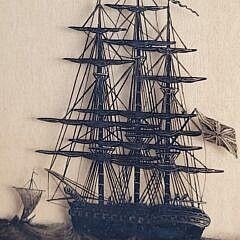 19th C. English Naval Reverse Painting on Glass Warship HMS Euryalus