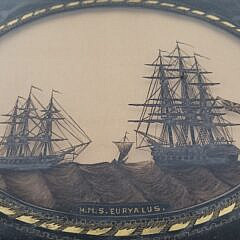 19th C. English Naval Reverse Painting on Glass Warship HMS Euryalus