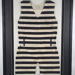 Framed 1920s Vintage Striped Linen Bathing Suit