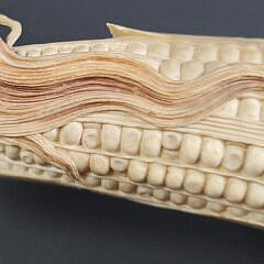 Fine Antique Nakagawa Ryuei Large Sweet Corn Okimono Carving, late 19th century Meiji Resotration Era