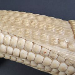 Fine Antique Nakagawa Ryuei Large Sweet Corn Okimono Carving, late 19th century Meiji Resotration Era