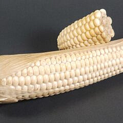 Fine Antique Nakagawa Ryuei Large Sweet Corn Okimono Carving, late 19th century Meiji Resotration Era