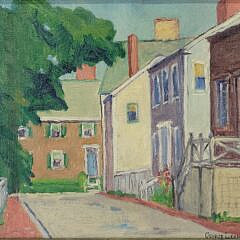George Lear (1879-1956) “School Street, Nantucket” Oil on Board Painting