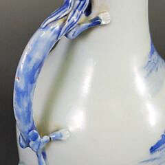 Antique Chinese Blue & White Porcelain Dragon Handle Bottle