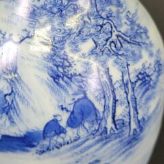 Antique Chinese Blue & White Porcelain Dragon Handle Bottle