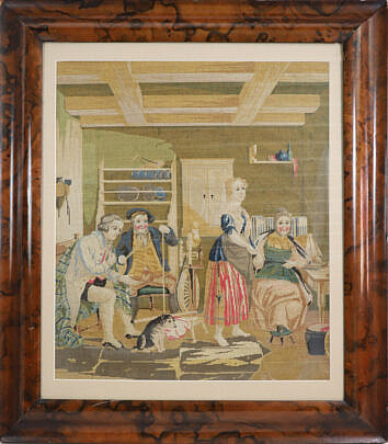 English Needlepoint Interior Picture, 19th Century
