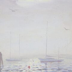 Gerald Taber Oil On Board “Foggy Nantucket Harbor”, 20th Century
