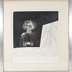 Jan Cox Etching "Coming Up The Staircase", circa 1962