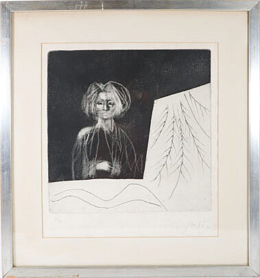 Jan Cox Etching "Coming Up The Staircase", circa 1962