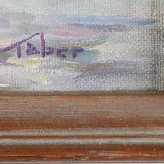 Gerald Taber Oil On Board “Fishing Boat at Anchor on a Foggy Day”