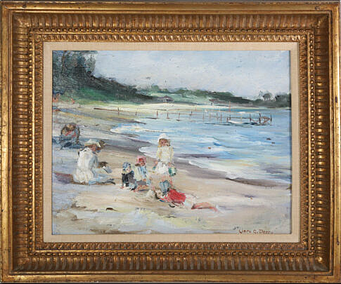 Clara Greenleaf Perry Oil On Panel Seaside Scene "Cotuit, Brookes And Taussigs"