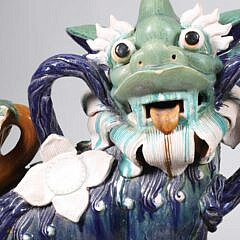 Pair of Vintage Heroic Chinese Sancai Glazed Ceramic Foo Dogs