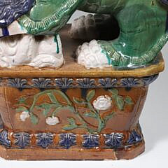 Pair of Vintage Heroic Chinese Sancai Glazed Ceramic Foo Dogs