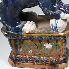 Pair of Vintage Heroic Chinese Sancai Glazed Ceramic Foo Dogs