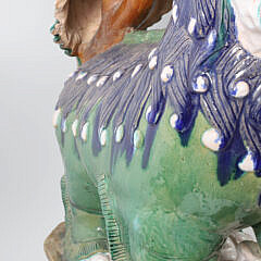 Pair of Vintage Heroic Chinese Sancai Glazed Ceramic Foo Dogs