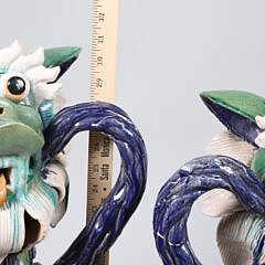 Pair of Vintage Heroic Chinese Sancai Glazed Ceramic Foo Dogs