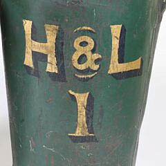 Pair of H & L Company 1 Leather and Canvas Painted Fire Buckets, 19th Century