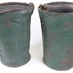 Pair of H & L Company 1 Leather and Canvas Painted Fire Buckets, 19th Century