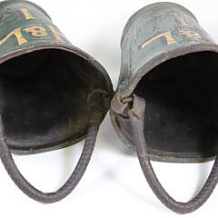 Pair of H & L Company 1 Leather and Canvas Painted Fire Buckets, 19th Century