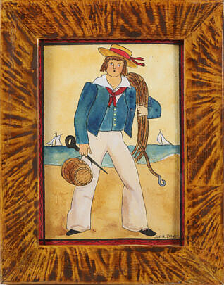 2007 Judith Brinck Folk Art Watercolor Of A Sailor "Coming Ashore"