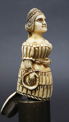 Whaler Carved Antique Bone Woman Snuff Bottle, 19th Century