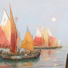 Lionel Walden Oil on Canvas, “French Fishing Fleet”