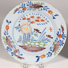 Pair of Delft Floral Decorated Plates, 18th Century
