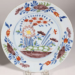 Pair of Delft Floral Decorated Plates, 18th Century