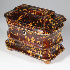 British Regency Antique Tortoiseshell Pagoda Style Double Compartment Tea Caddy, circa 1820