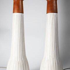 Pair Of Marshal Studios "Marks" Ceramic And Wood Lamps
