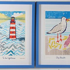 Pair Of Lou Mills Prints "The Lighthouse" And "Chip Bandit"