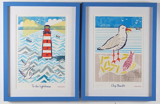 Pair Of Lou Mills Prints "The Lighthouse" And "Chip Bandit"